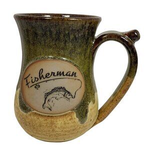 Alewine Pottery Fisherman Trout Salmon Large 14 Oz Mug Coffee Cup